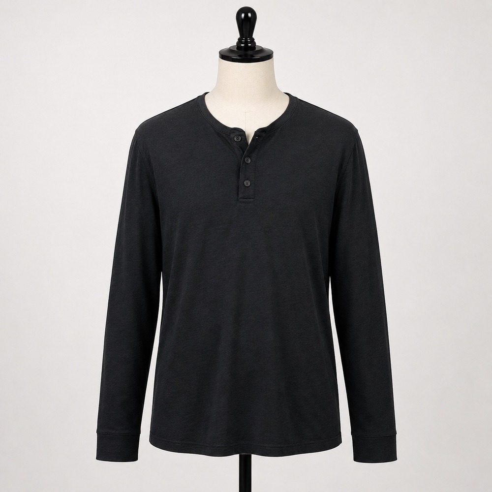 Vince Mens Charcoal Gray Slub Cotton Long Sleeve Henley Shirt Size Large